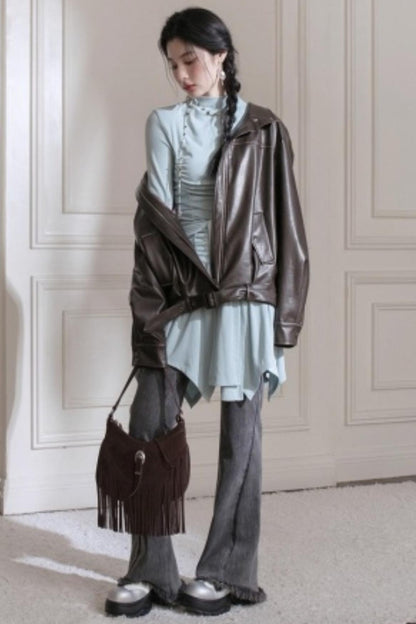 Pleated Turtleneck Dress