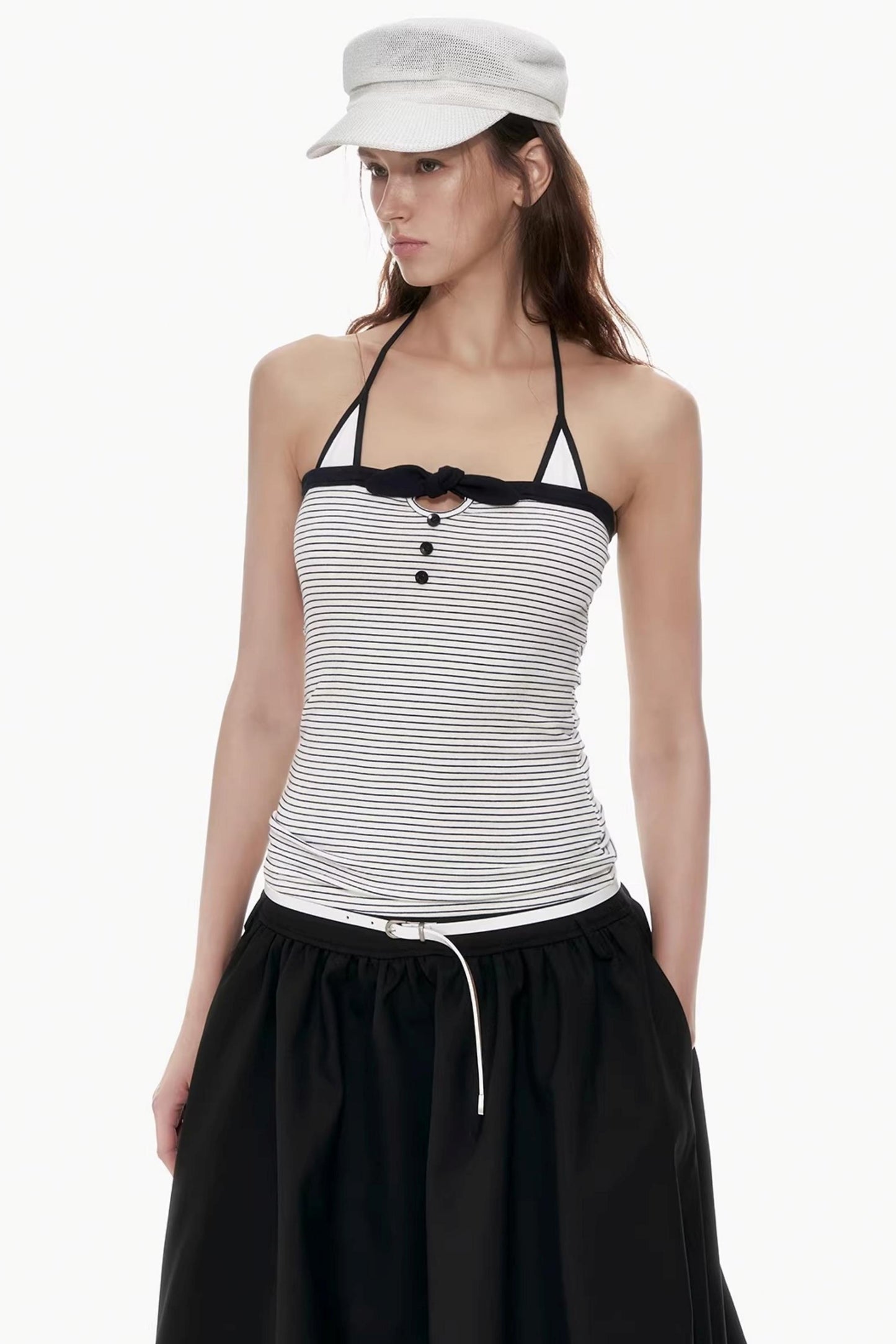 Kontrastfarbenes gestreiftes Vintage Neckholder-Top