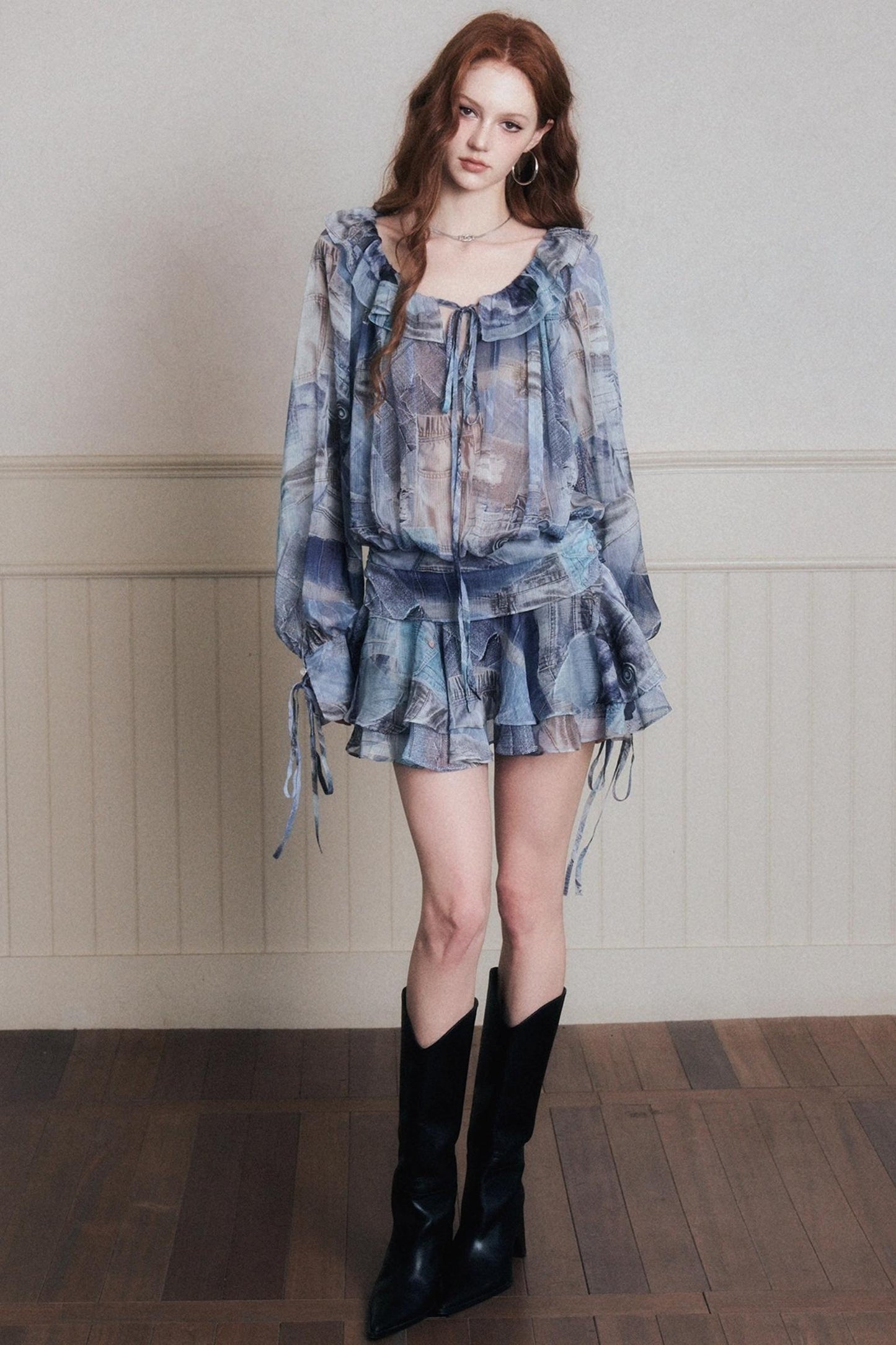 Ruffles Denim Shirt Dress