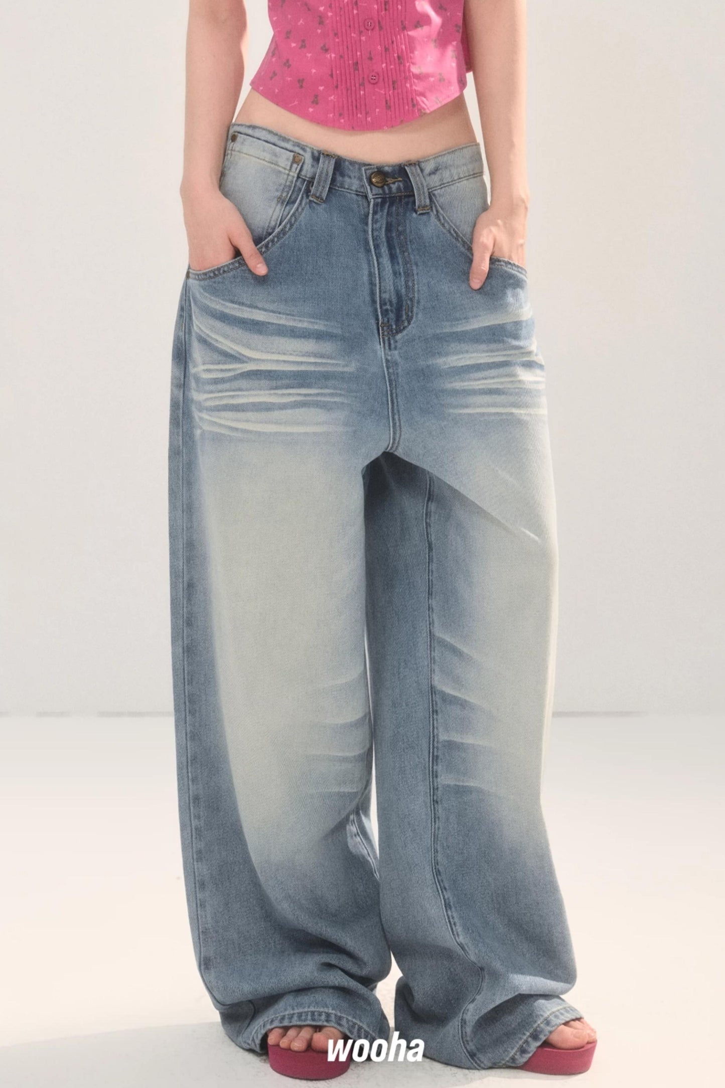 Vintage Distressed Wide-Leg Jeans