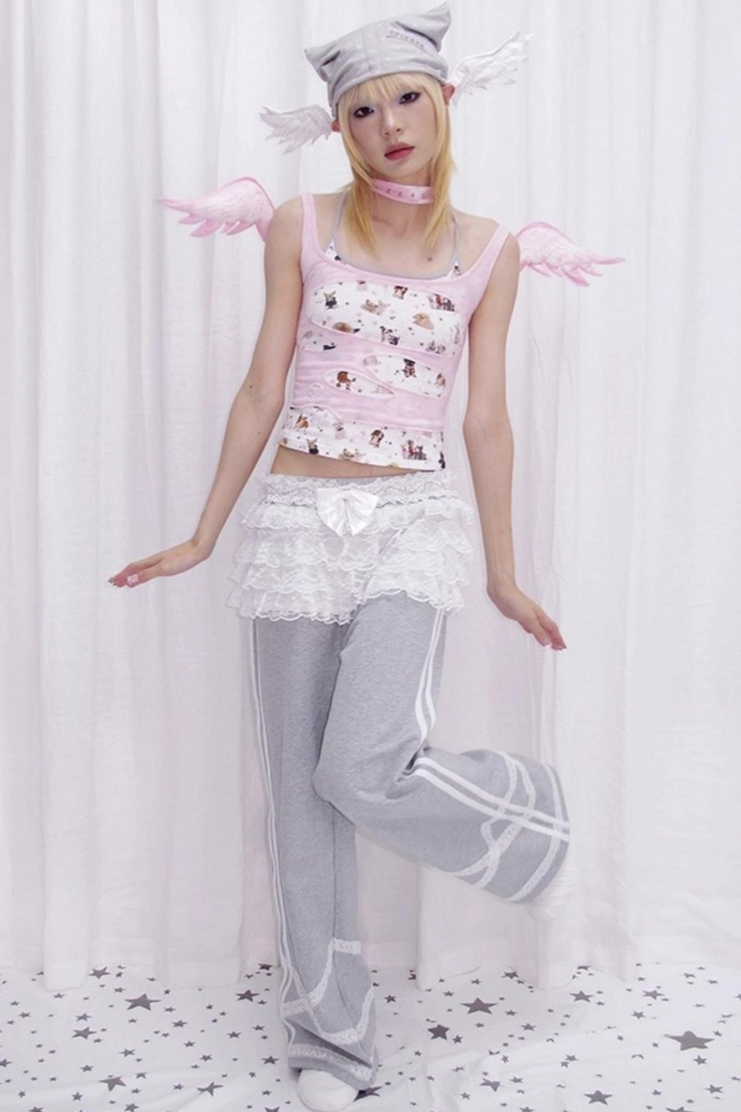 Dog Print Fake Two Piece Camisole