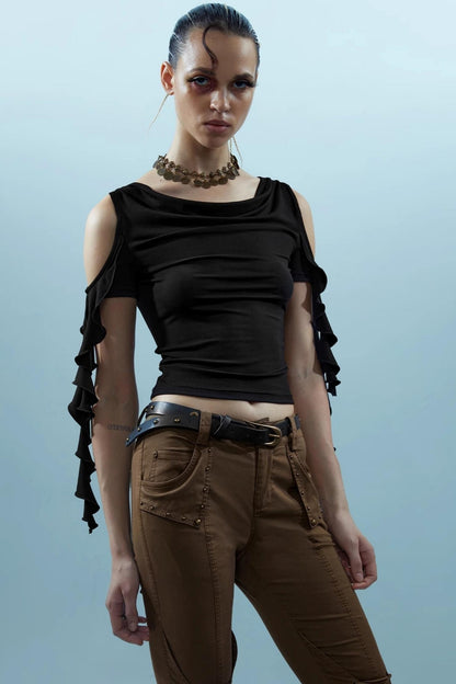 Ruffled Backless Strapless Tee