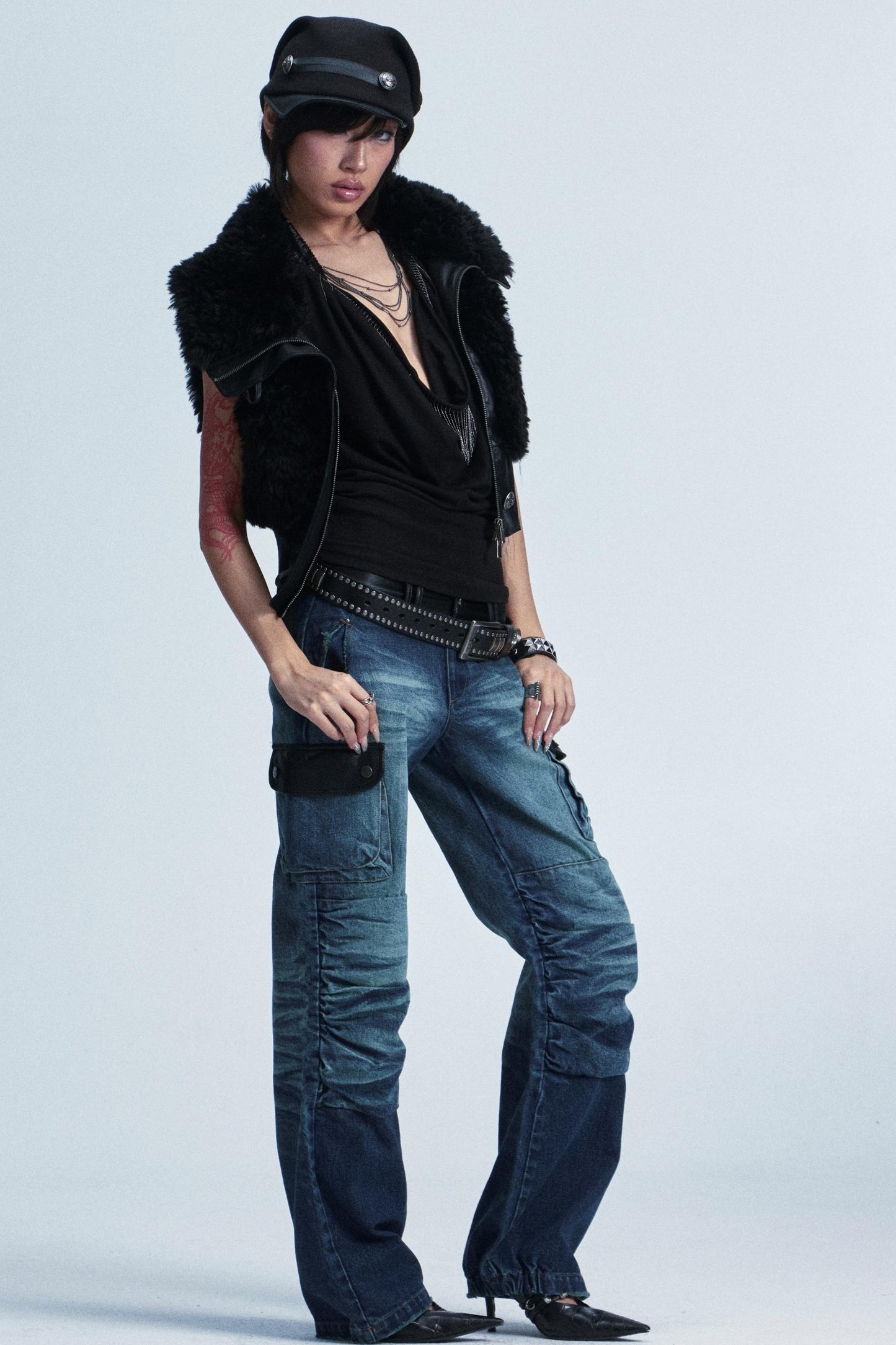 Distressed Denim Patch Pants