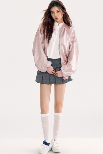 Loose Satin Baseball Style Jacket