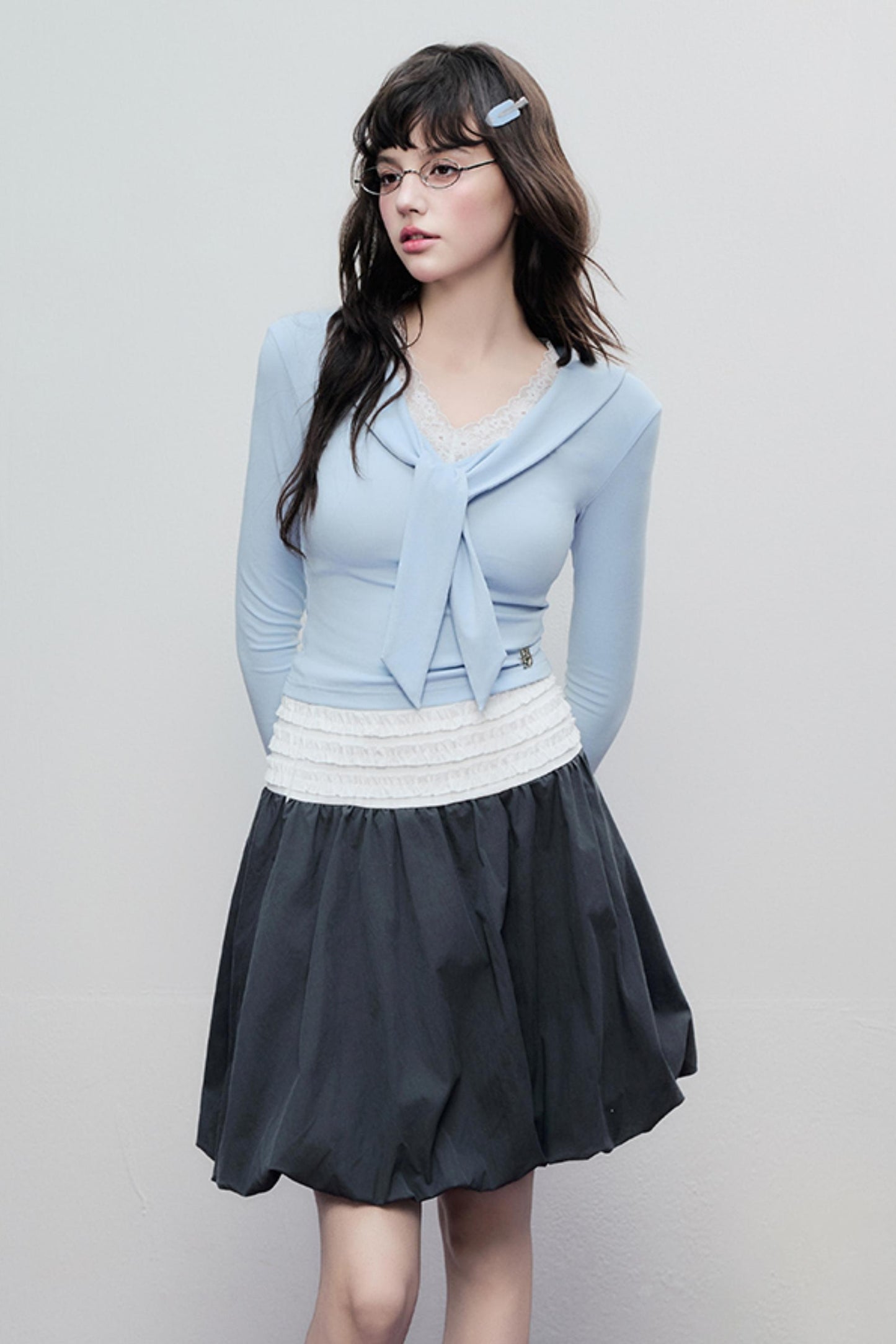 Gray Pleated Midi Skirt