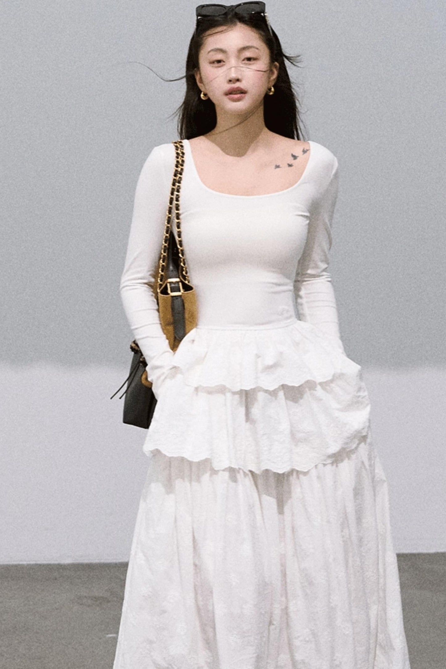 Lyocell Cotton Panelled U-Neck Knitted Dress