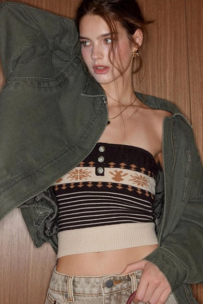 Cropped Knit Cam Shoulder Cardigan Set-Up