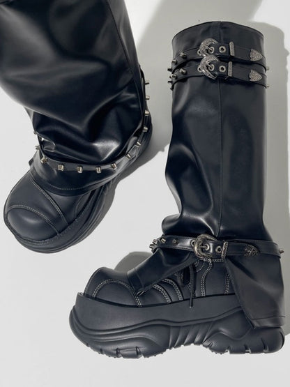 Metal Rivets High End Platform Long Boots