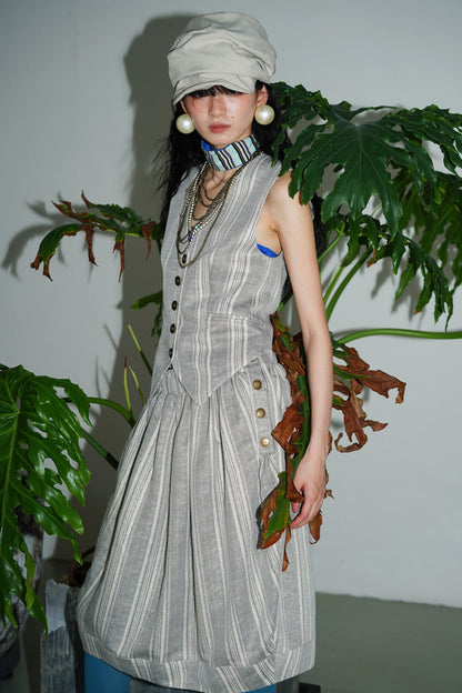 Slim Vintage Linen Layered Vest