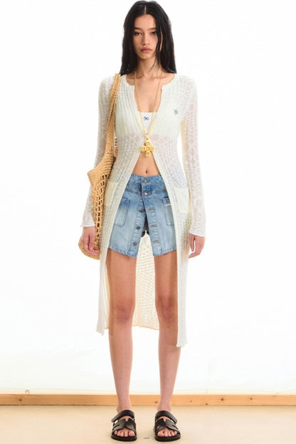 Pearl White Casual Knit Cardigan