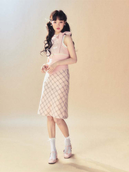 Sweet Plaid Calf Length Skirt