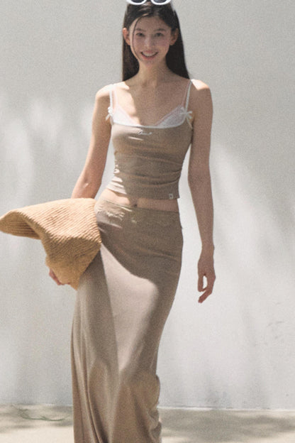 Lace-Trimmed High Waist Skirt