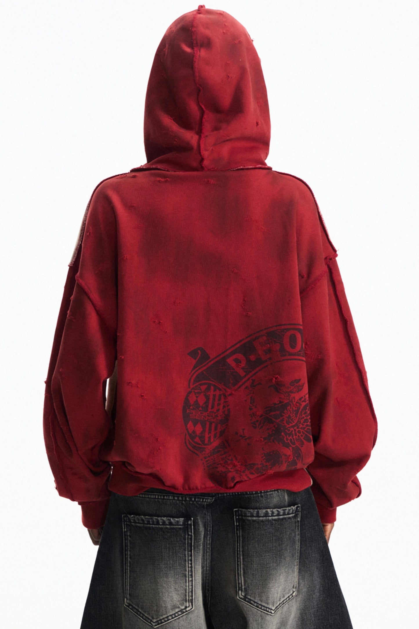 Distressed Scuffed Hooded Cardigan