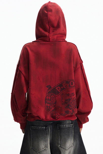 Distressed Scuffed Hooded Cardigan