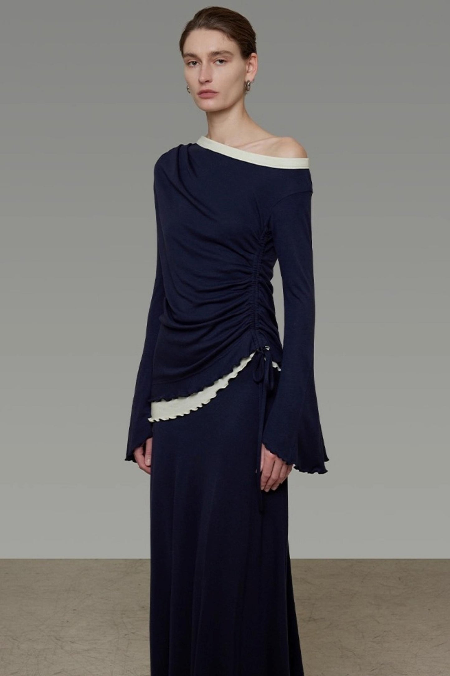 Autumn Slanted Shoulder Knit Slacks Set-Up