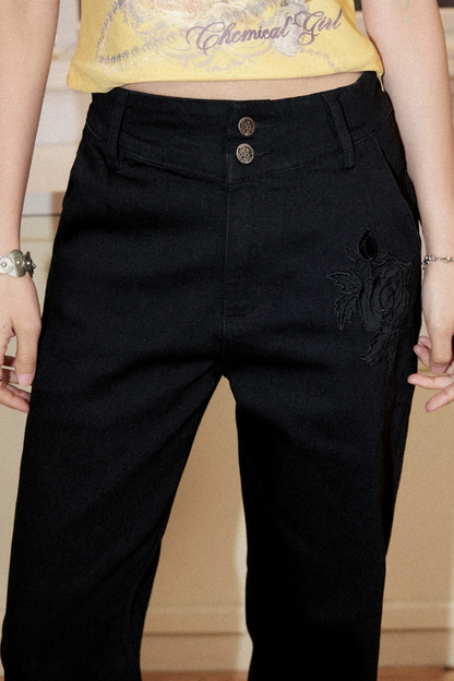 Retro Embroidered Bootcut Jeans
