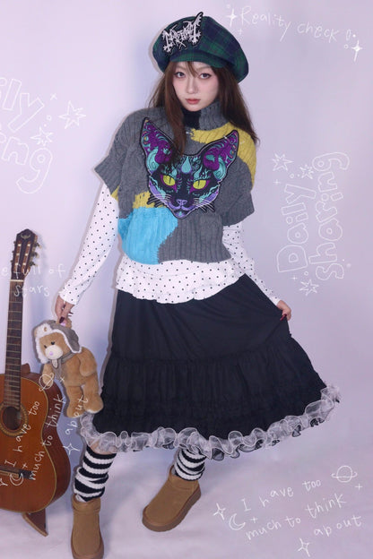 Color-Blocked Knit Sweater Top Set-Up