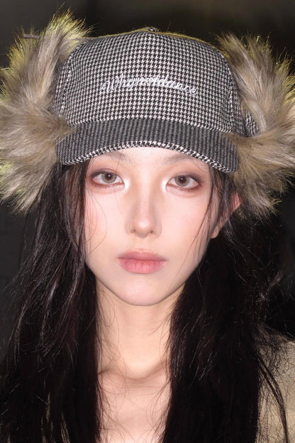 Punk Plaid Furry Earflap Hat
