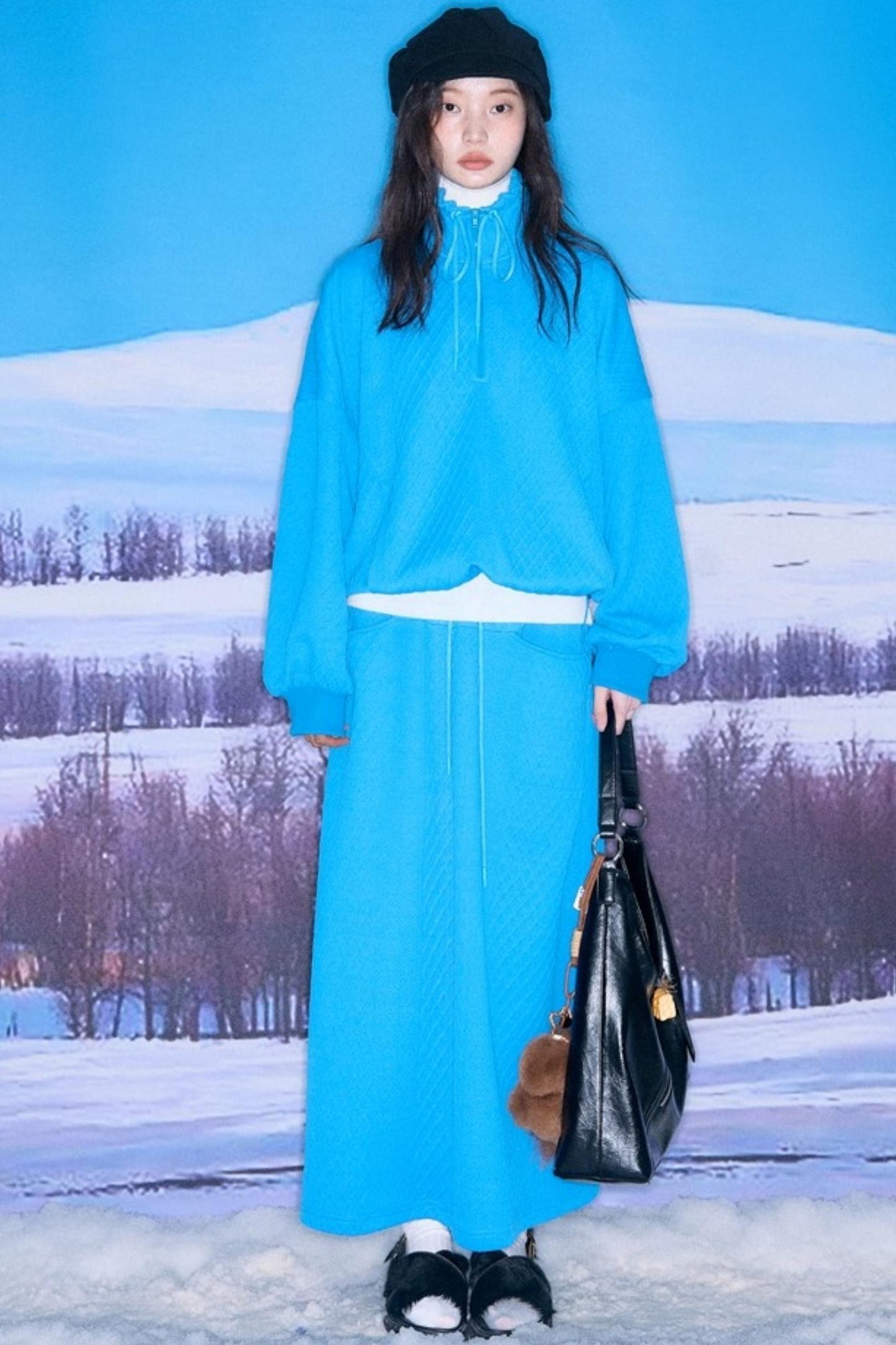 Moroccan Quilted Texture Sweatshirt Skirt Set-Up