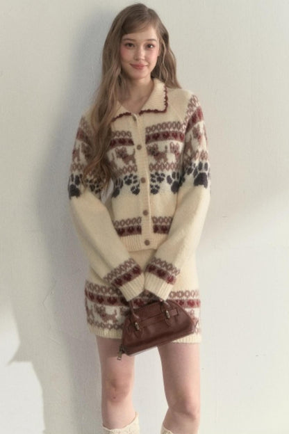 Vintage Preppy Style Knit Sweater Set-up