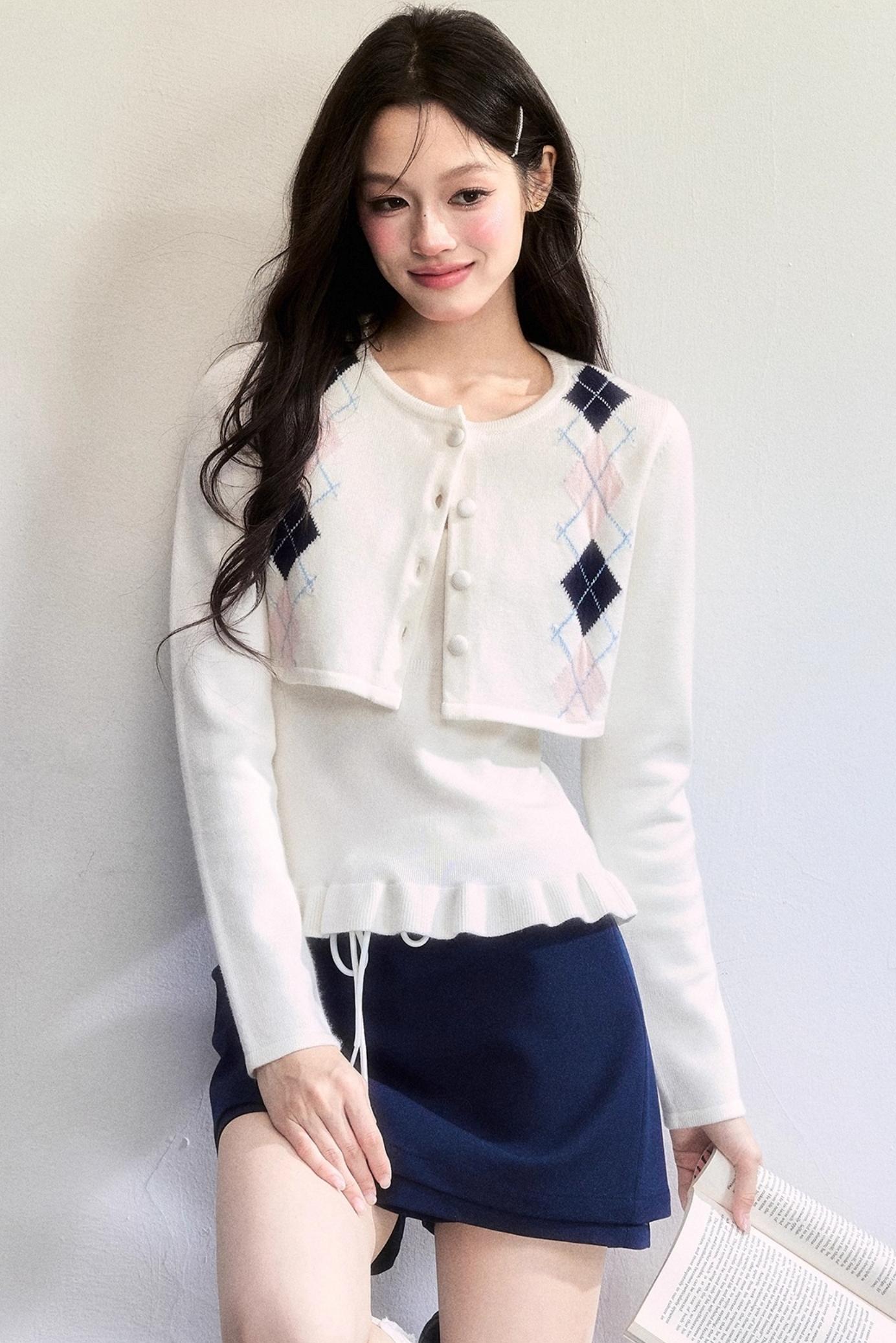 Geometric Quilted Cardigan Set