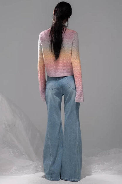 Gradient Rainbow Wool Knit Cardigan