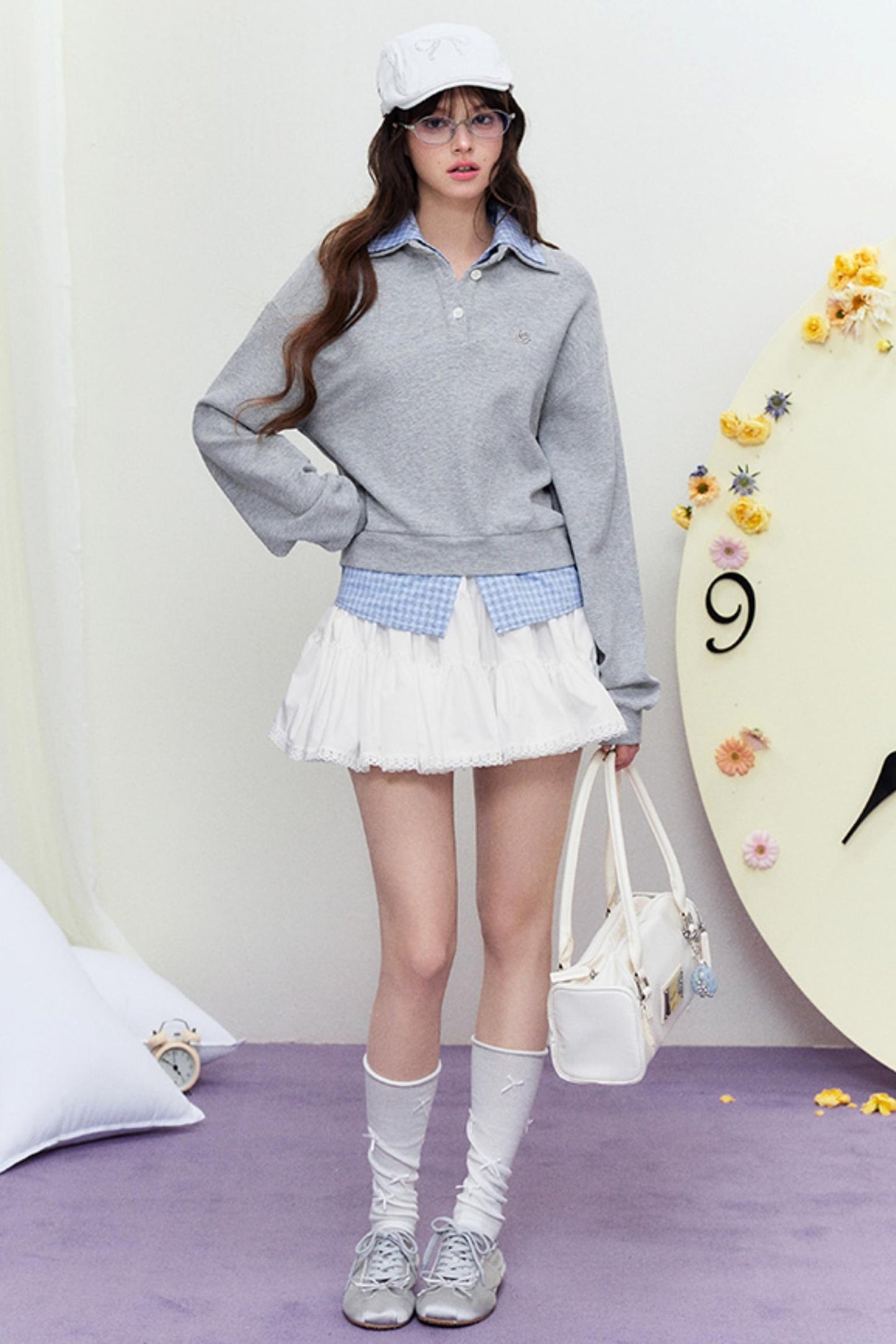 Plaid Splice Polo Sweater