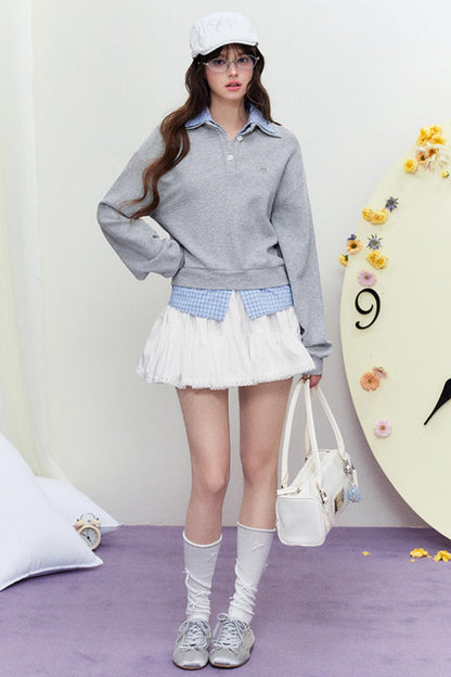 Plaid Splice Polo Sweater