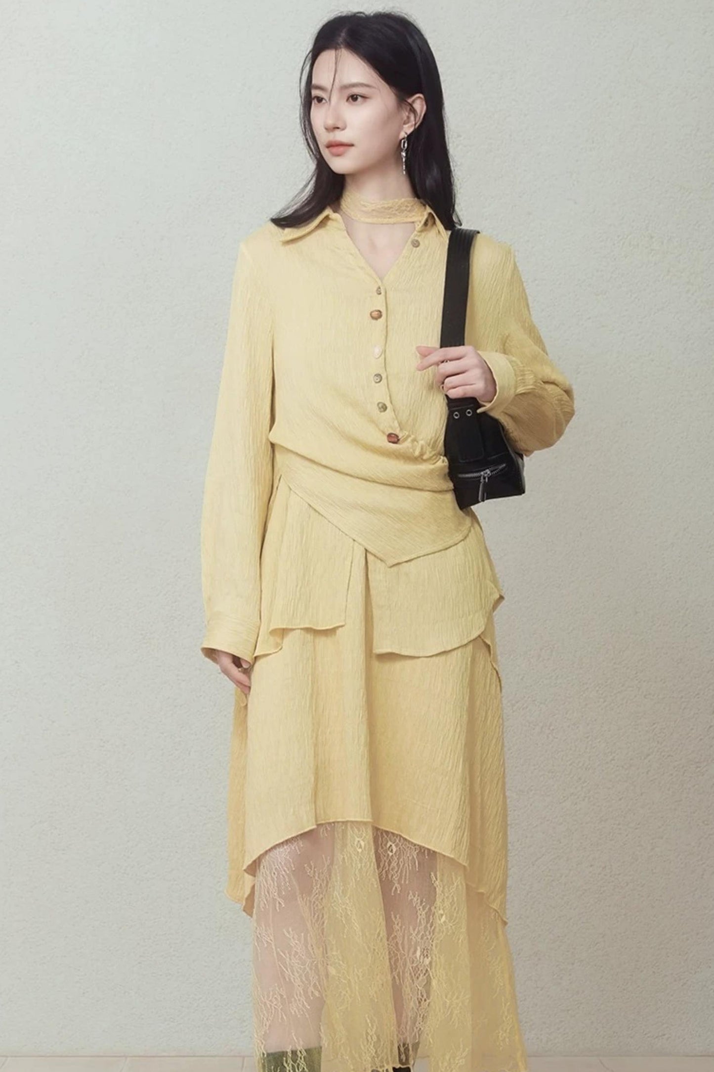 Pale Yellow Stone Button Shirt