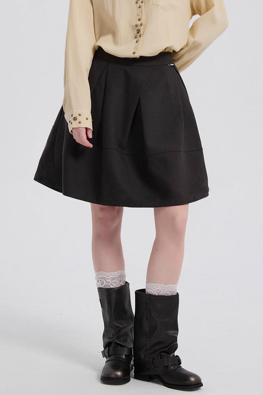 Vintage Gray Woolen High-Waisted Double Pocket Skirt