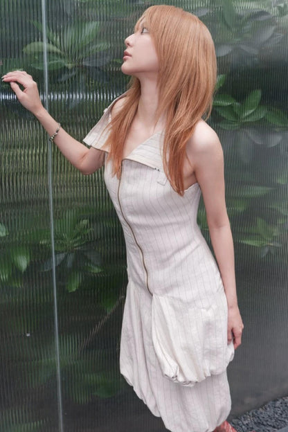 Striped Asymmetrical Deconstructed Dress