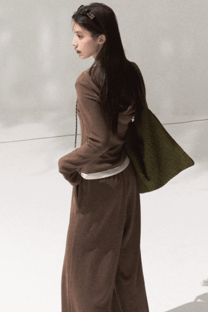 Tears Knit Top & Wide-Leg Pants Set-Up