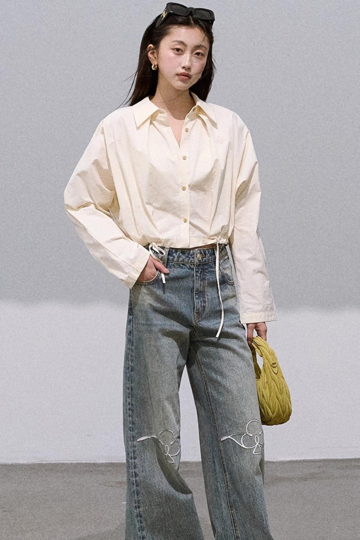 Laser-Cut Flower Vintage Wide-Leg Jeans