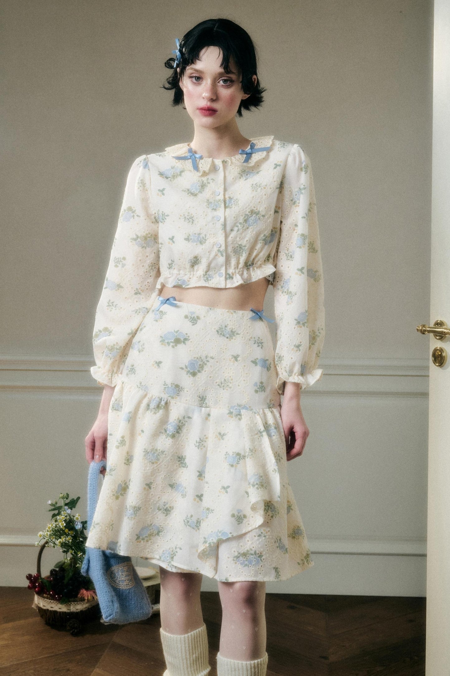 Embroidered Cotton Top & Skirt Set-Up