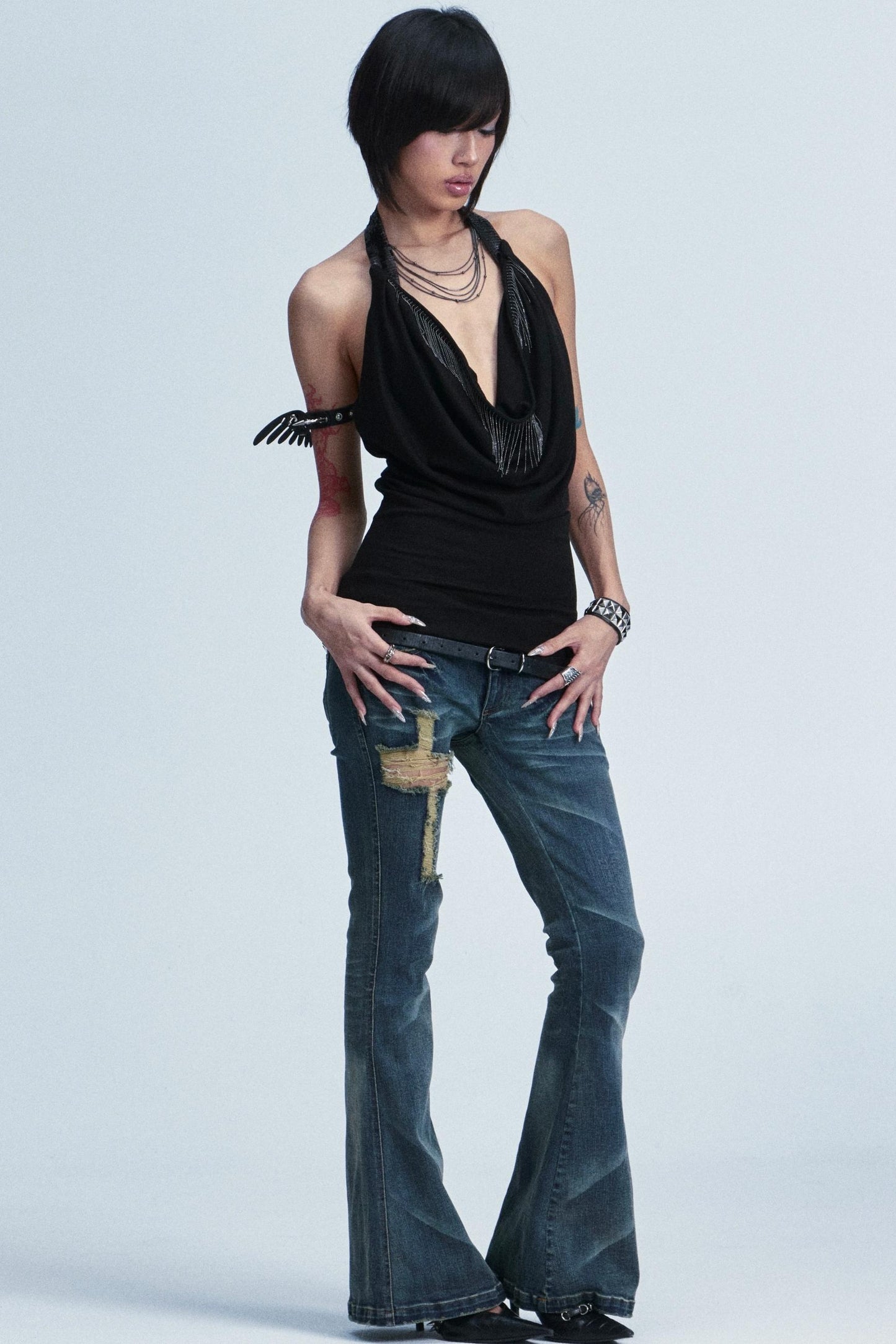 Distressed Flared Denim Pants