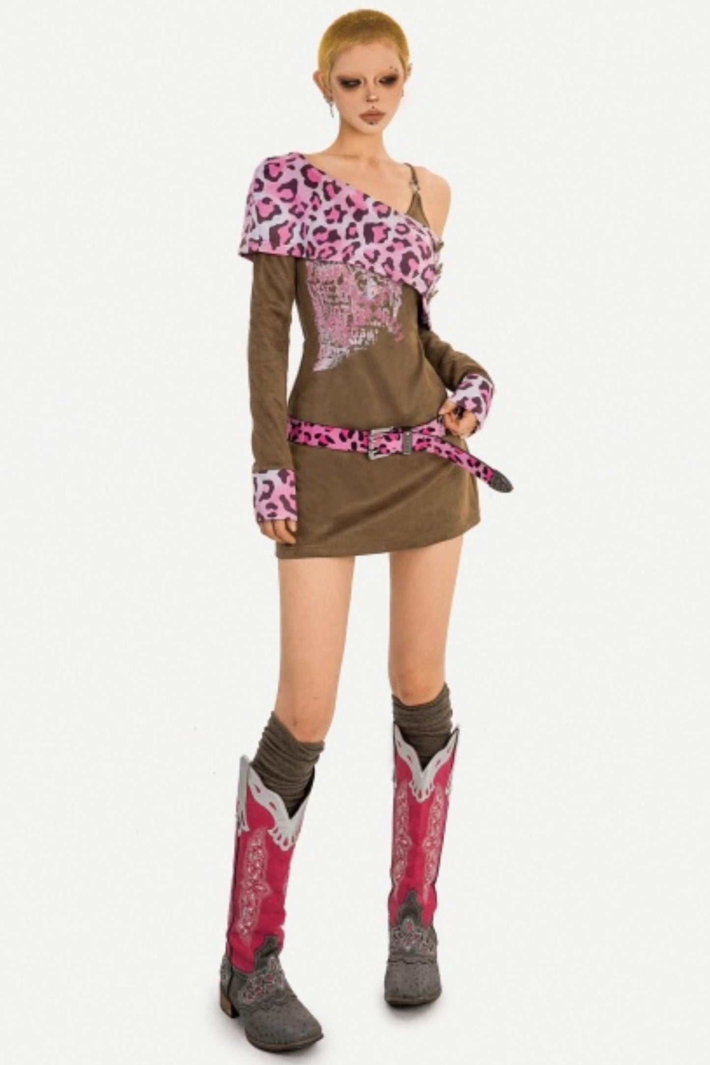Pink Leopard Patchwork Dress