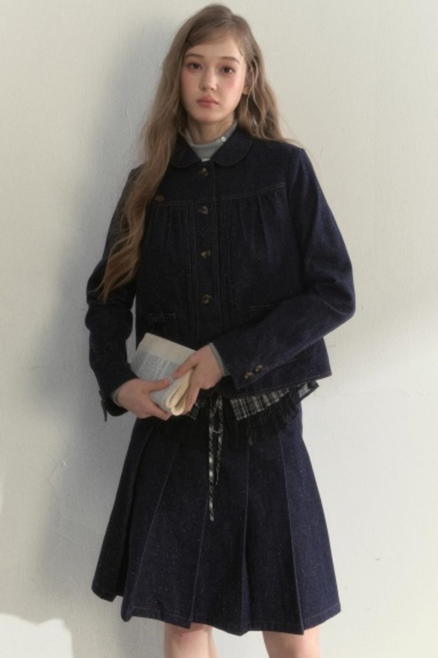 Vintage Denim Pleated Jacket Set-Up