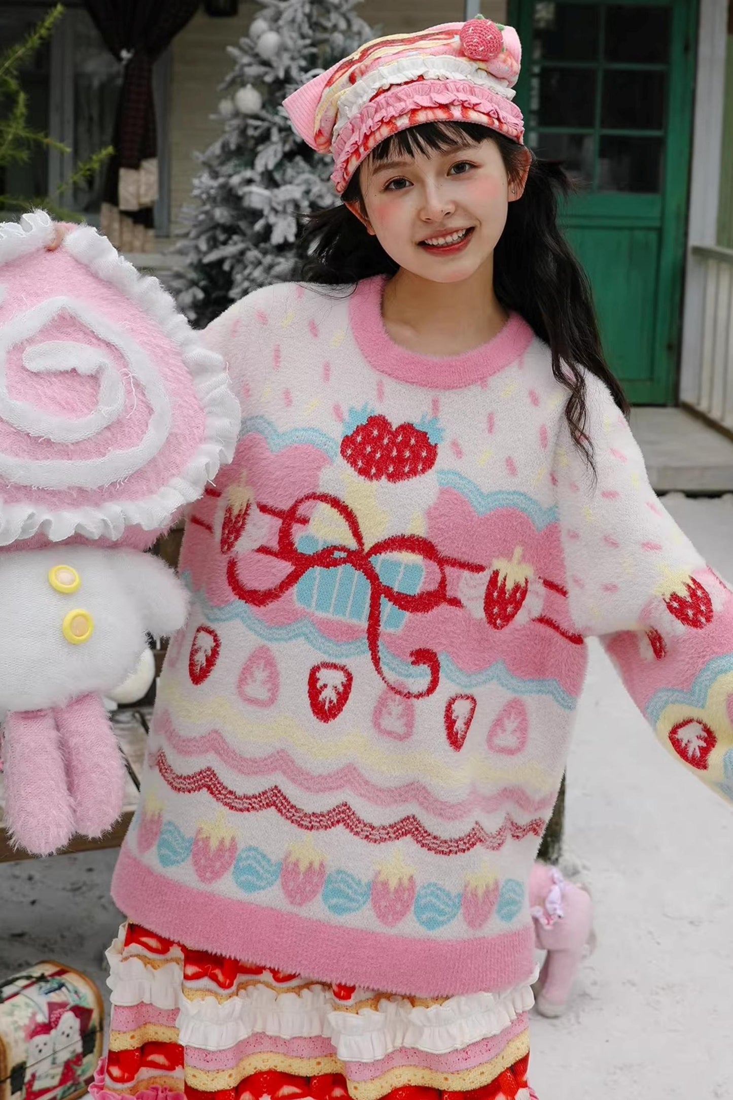 딸기 디저트 고양이 귀 모자