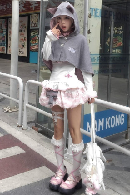 Striped Embroidered Bud Pumpkin Skirt