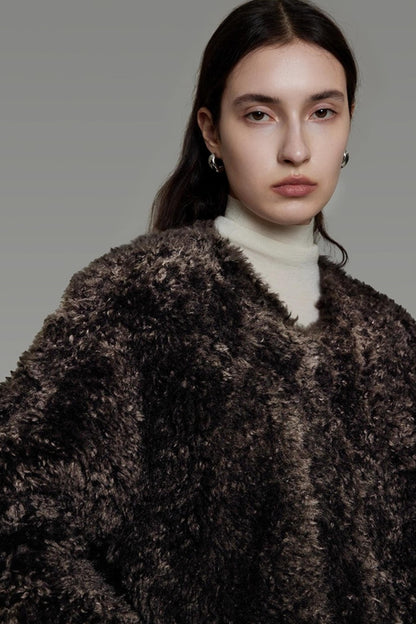 Collarless Lamb Wool Coat