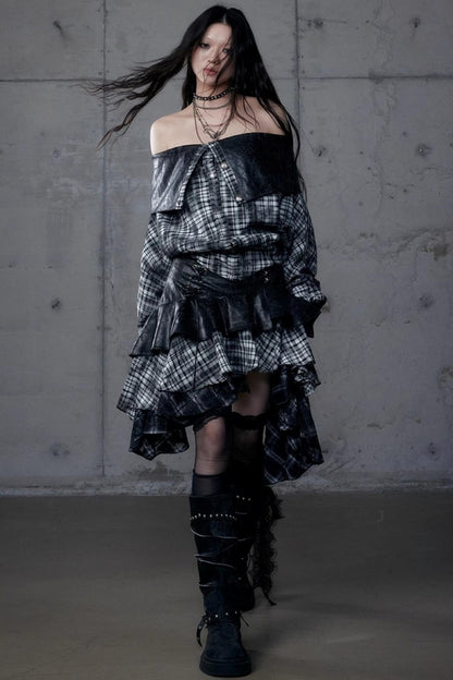 Dark Plaid Leather Top