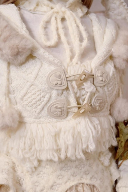 Slavic Knit Hooded Cardigan Hat Set-Up