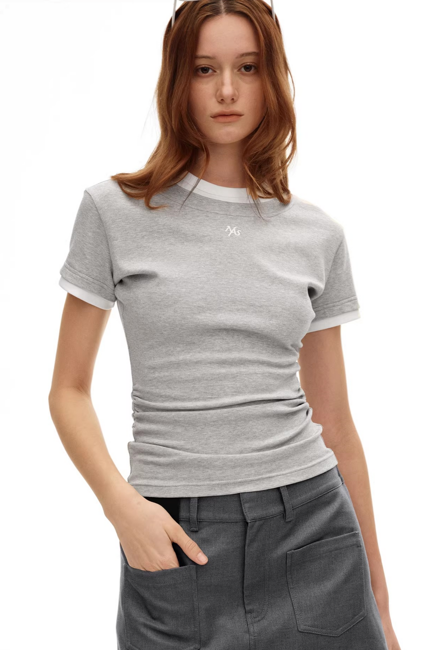 Color-Block Ruched Slim Tee