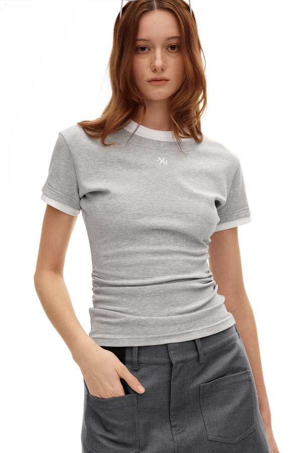 Color-Block Ruched Slim Tee