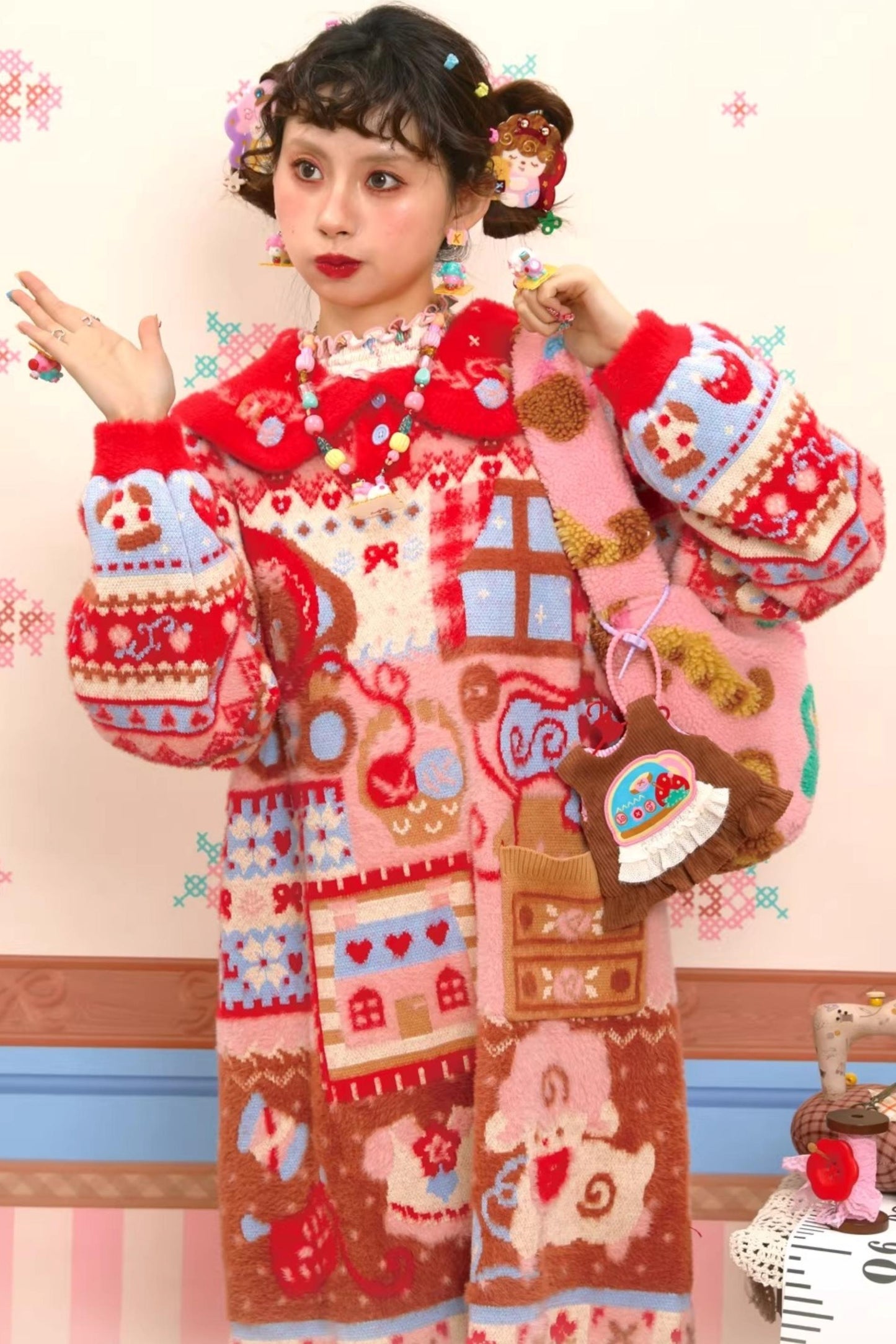 네이비 칼라 밍크 벨벳 스웨터 원피스