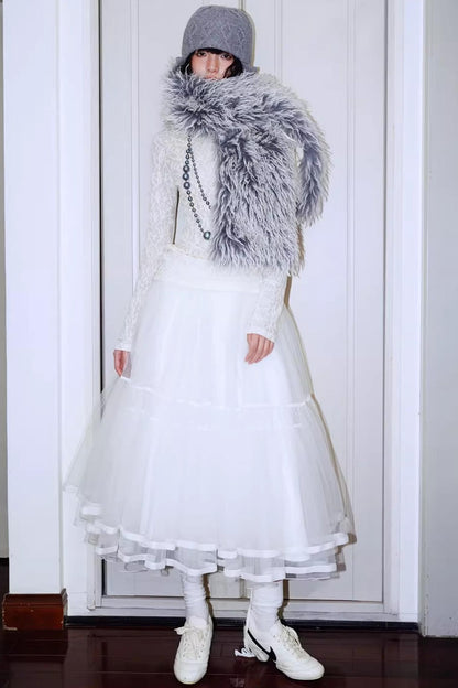 Autumn Mesh Puffy Long Skirt