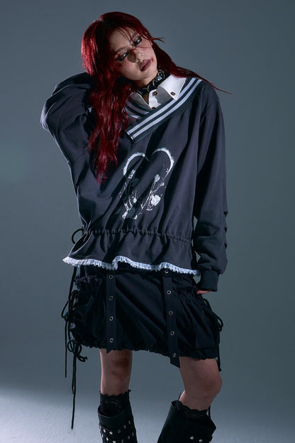 Vintage Punk Asymmetry Lace Sweatshirt