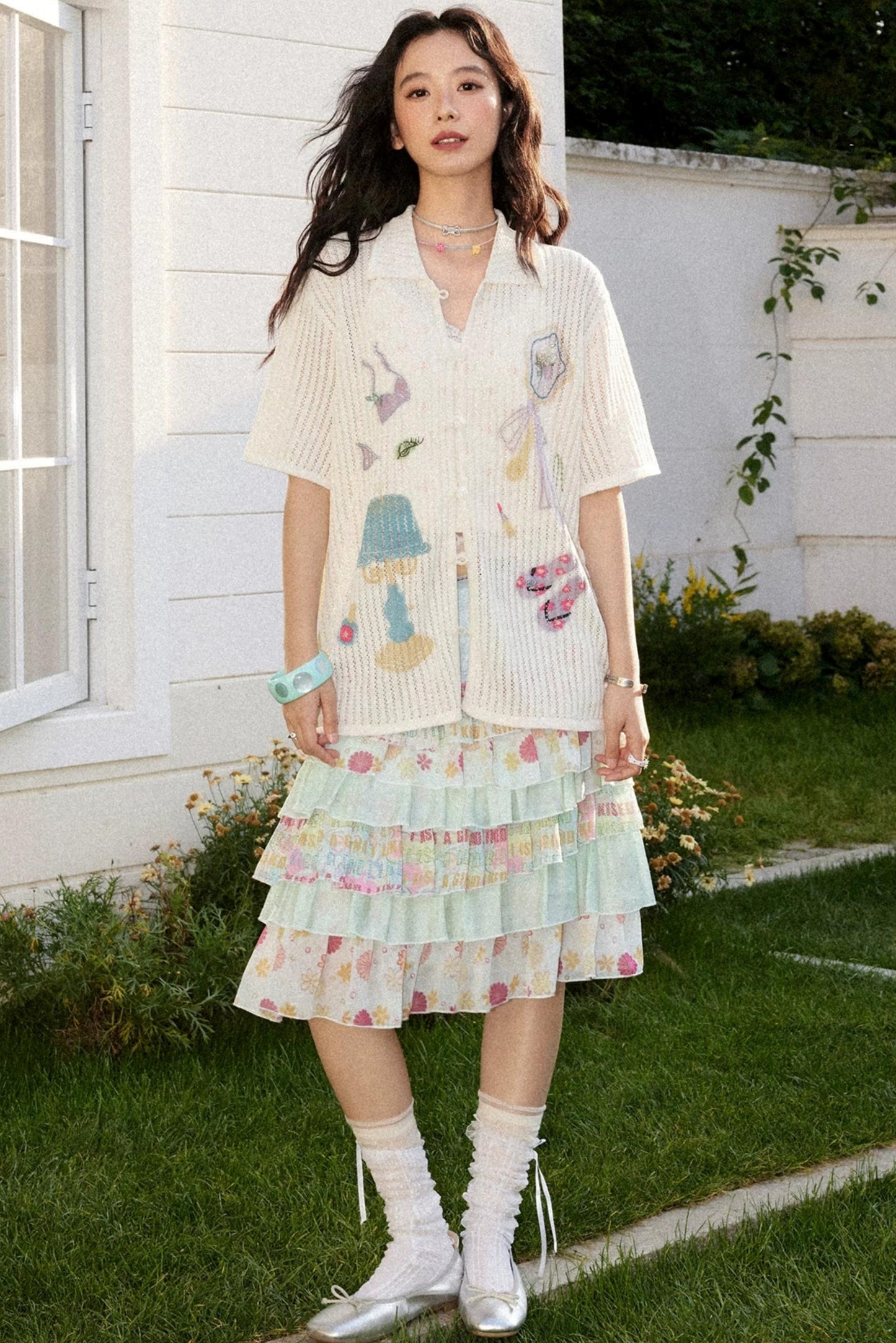 Off-White Woolen Striped Blouse