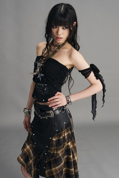 Punk-Netzstrick-Bandeau-Oberteil