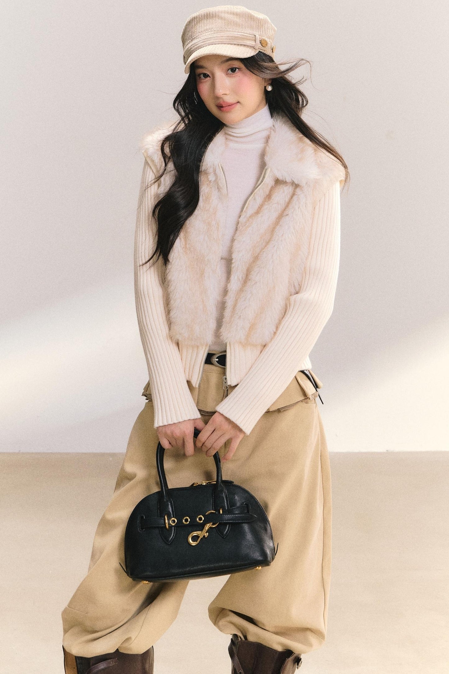 Eco-Friendly Faux Fur Knit Jacket